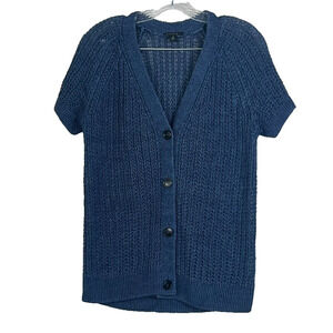 Lafayette 148 New York Women's S Hemp Short Sleeve Open Weave Button Up Shirt